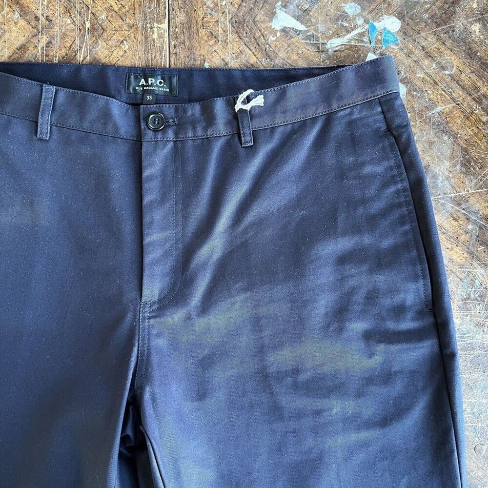 A.P.C. Navy Classic Chino Trousers Gabardine Cotton Navy 35x32 NWT $395